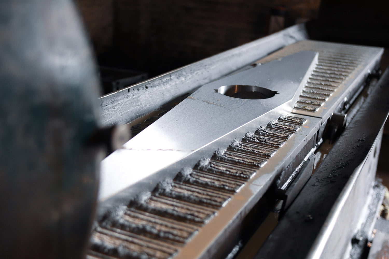 A granulator blade in close-up