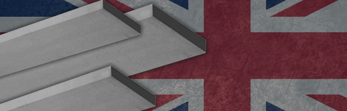 Image of tool steel with a union jack background